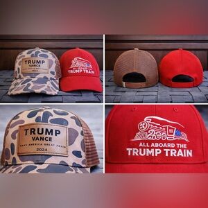 Trump Vance 2024 Trucker Hat + Trump Train 2020 Red Cap Lot of 2